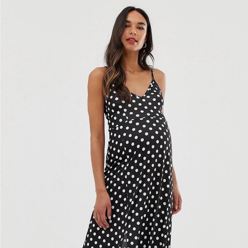 Asos maternity dress.Stretchy ankle length.Splits in dress.Blk&White pokla dot.